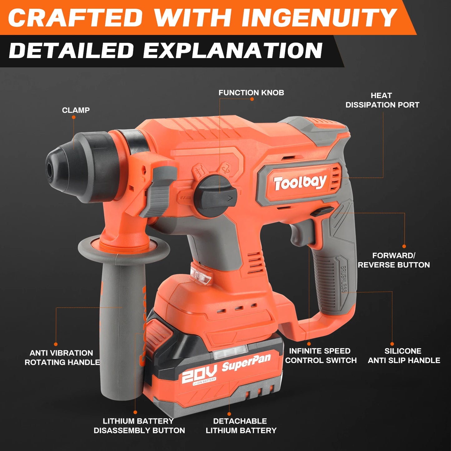 Superpan cordless rotary hammer Impact drill Portable 20V Tool Set with Battery for Electric Drill