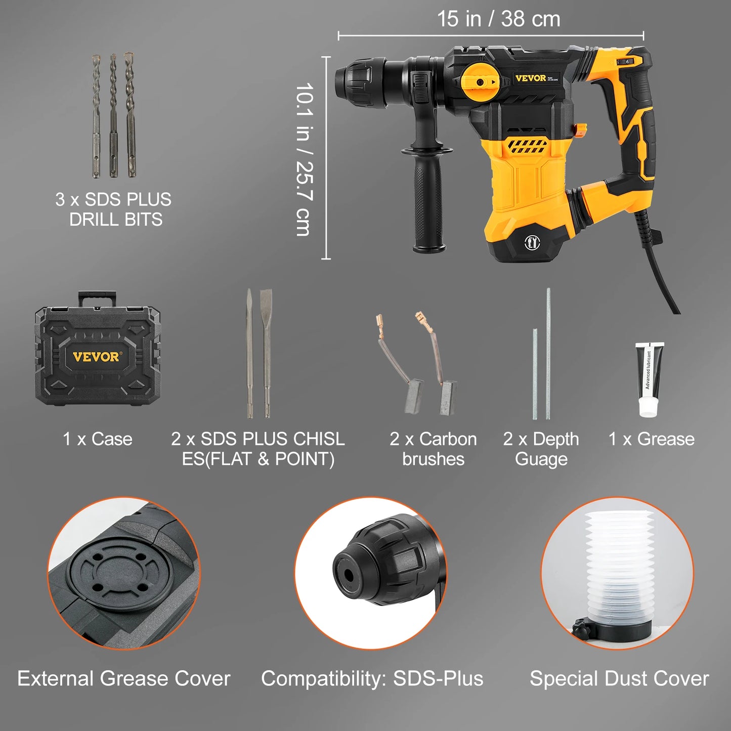 SucceBuy 1500W Rotary Hammer Drill Max Drilling 32mm 4 Modes Plus Corded Demolition Chipping Metal Concrete Breaker Jackhammer