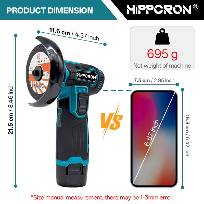 Hippcron Angle Grinder 12v For Cutting Diamond Cordless Power Tools Rechargeable Grinding Tool Polishing Grinding Machine