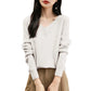Women'S Fashion Flat-Knit V-Neck Pullover Sweater Solid Color Long-Sleeve Top Pulls Femmes Woman Clothes Sweater For Woman