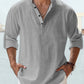 Men's Linen Stand Collar Long Sleeve T-Shirt Loose Fit; Solid Color Long Sleeve Cotton Linen Shirt