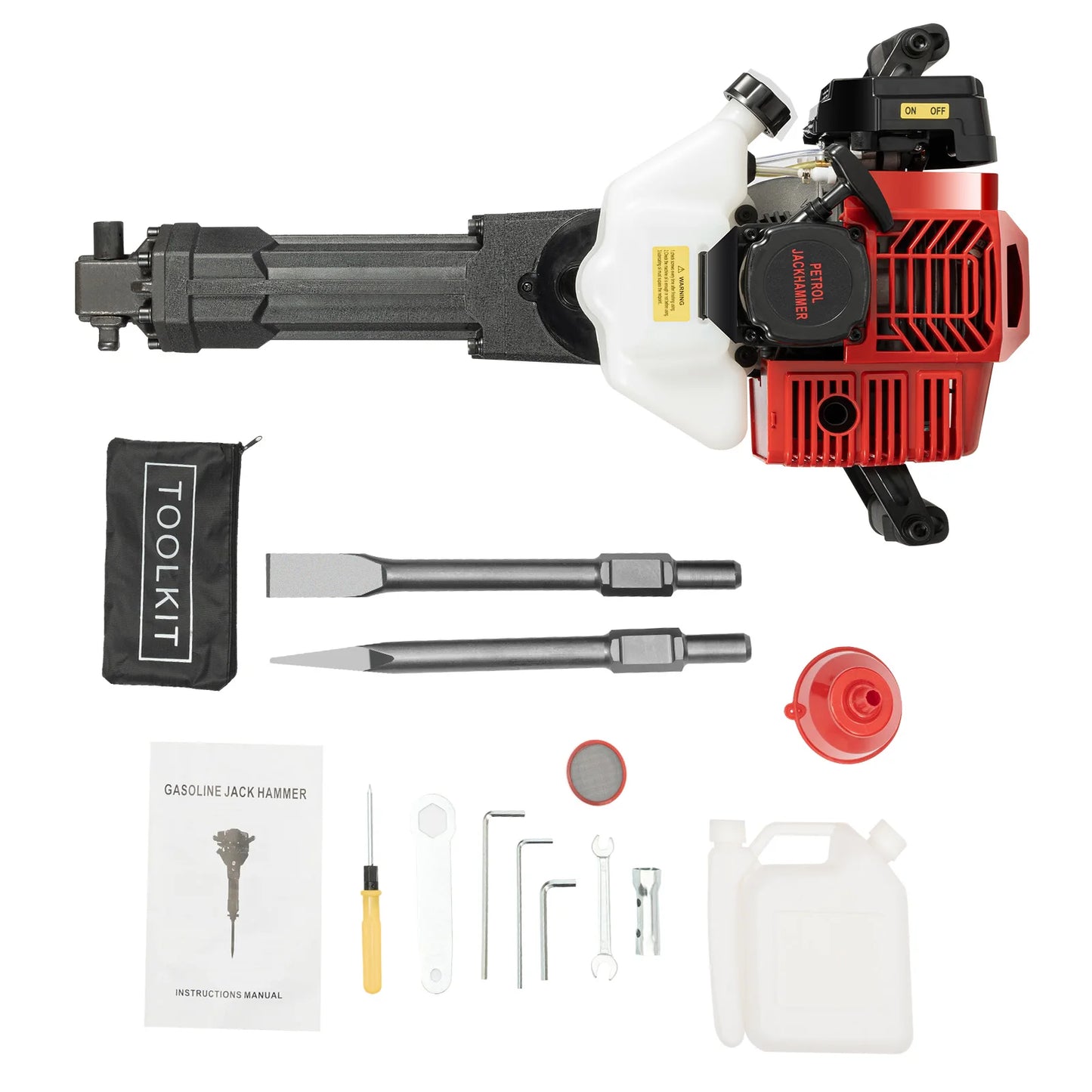 1900W 52CC Gasoline Power Demolition Jack Hammer 1500bpm Impact Frequency Concrete Breaker for Ground Slotting Rock Breaking