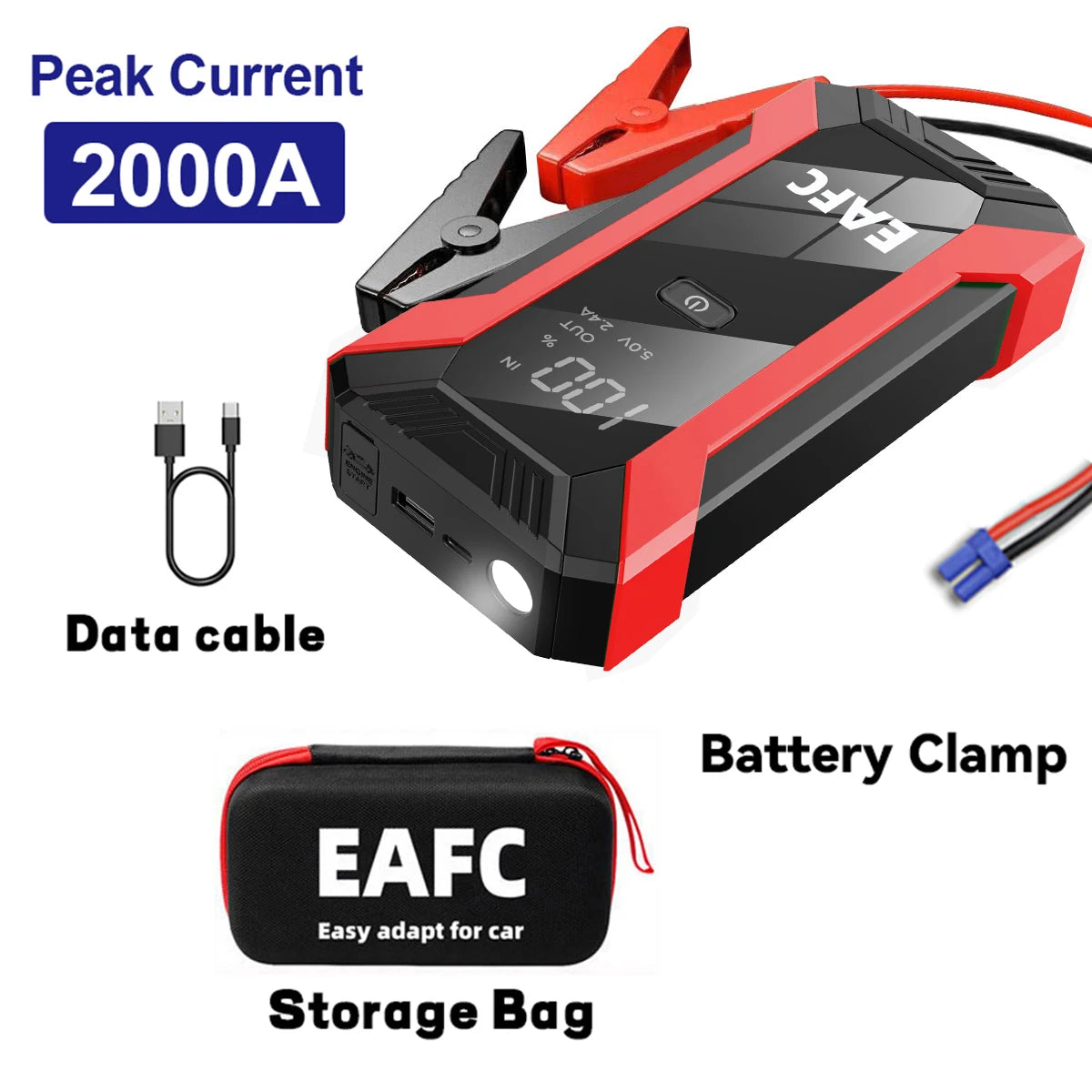 2000A Car Jump Starter Power Bank LED Flashlight Portable Emergency Car Battery Booster Device 5V/2A USB Output for 12V AUTO