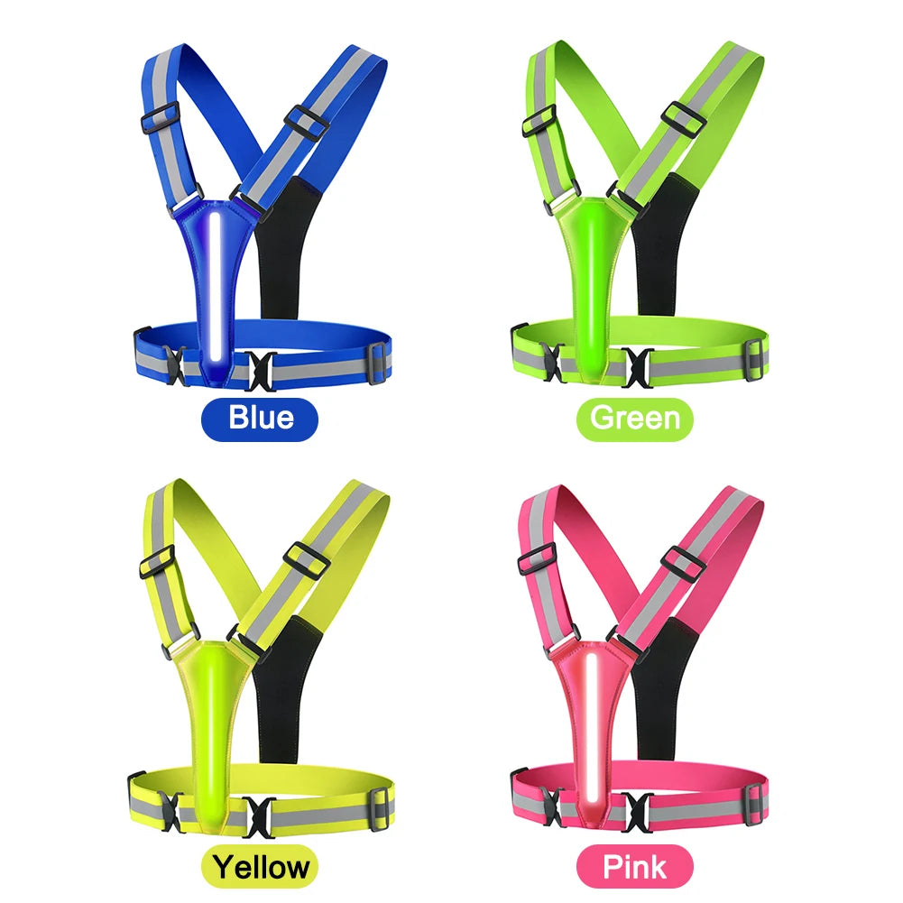 LED Running Vest USB Rechargeable Reflective Night Work Security Vest Adjustable Night Running Vest High Visibility Elastic Band