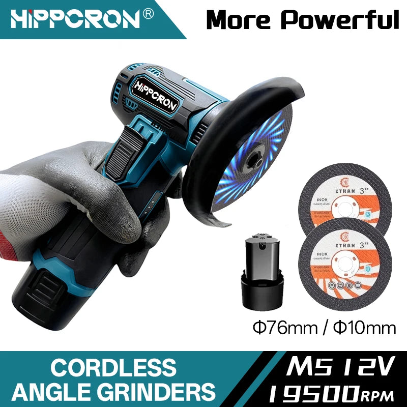 Hippcron Angle Grinder 12v For Cutting Diamond Cordless Power Tools Rechargeable Grinding Tool Polishing Grinding Machine