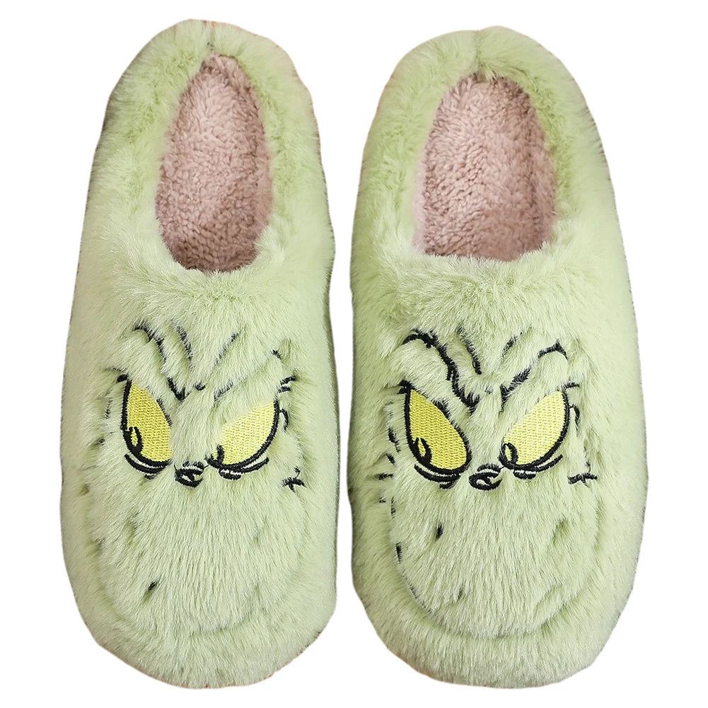 For Grinch Plush Slippers Warm Slip-on House Shoes Breathable Fluffy Home Slippers Cute Monster Slippers for Men Women