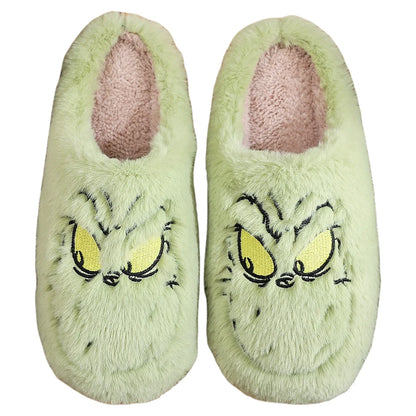 For Grinch Plush Slippers Warm Slip-on House Shoes Breathable Fluffy Home Slippers Cute Monster Slippers for Men Women