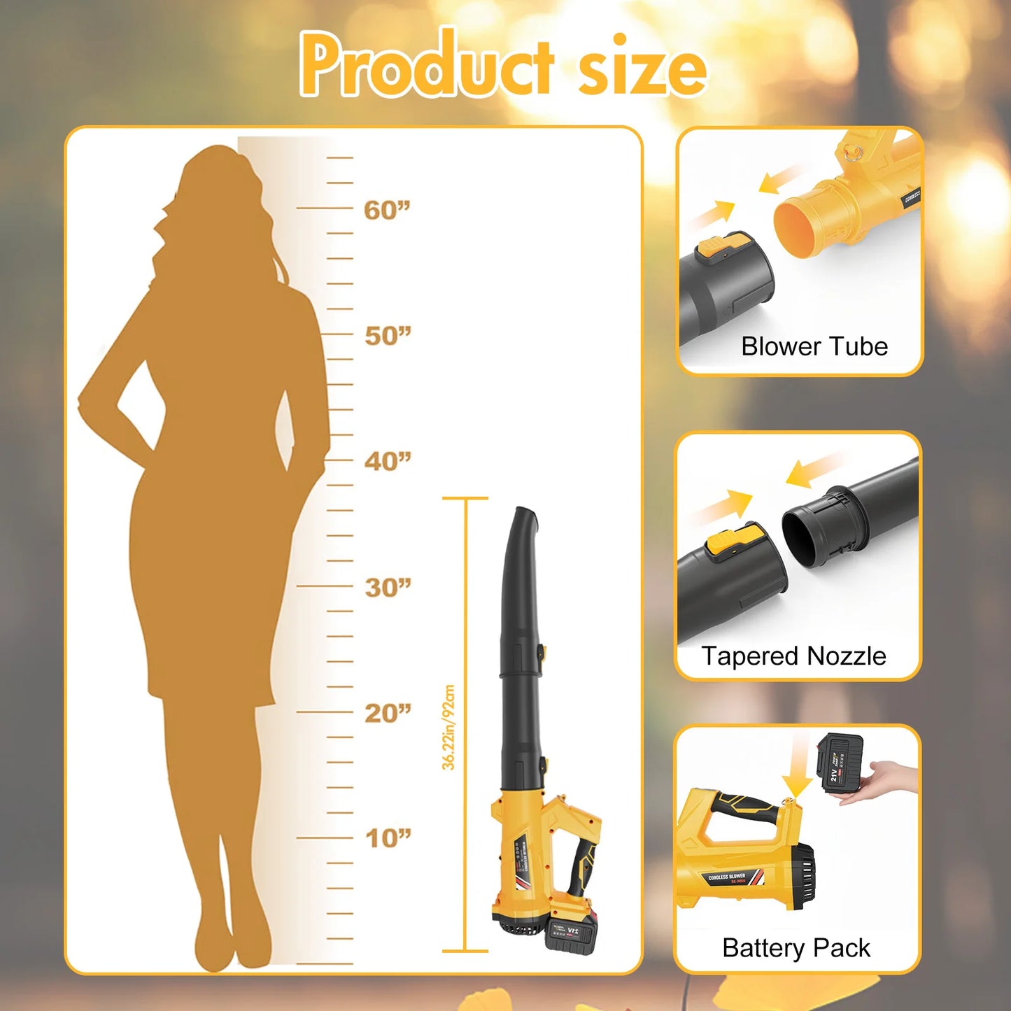 21V Cordless Leaf Blowe Electric Air Blower Fast Charger 2x6.0Ah Batteries 6-Speed LCD Display Handheld for Lawn Patio Yard