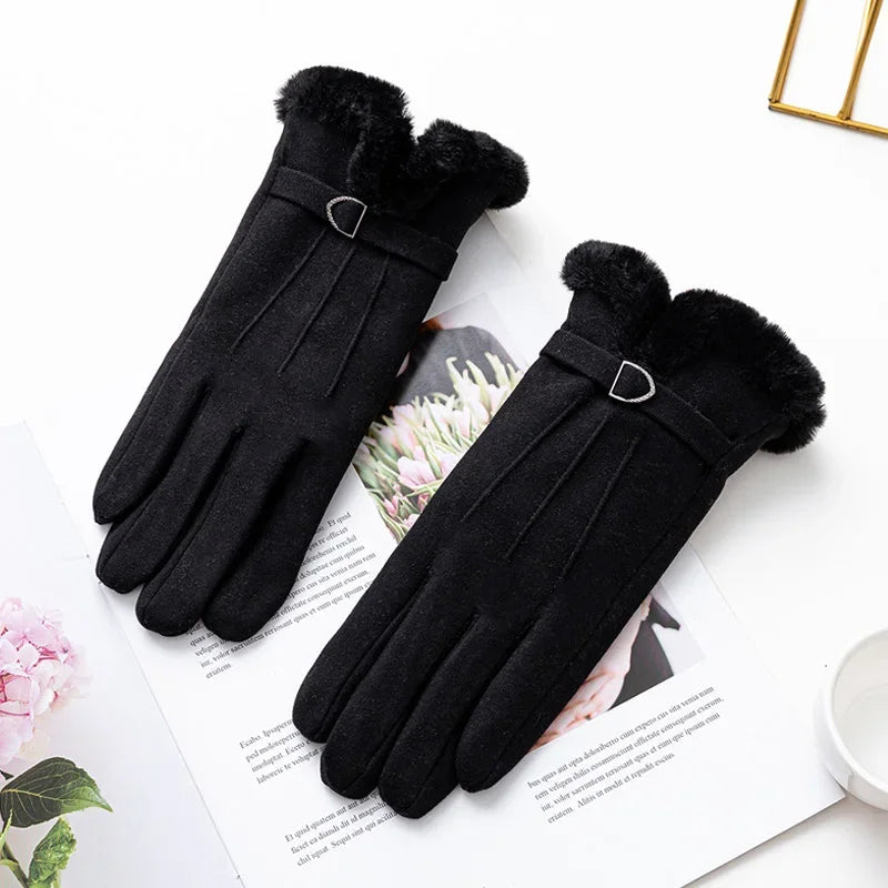 Fashion Winter Women Gloves Keep Warm Suede Mittens Touch Screen Windproof Full Finger Ladies Outdoor Sport Female Gloves
