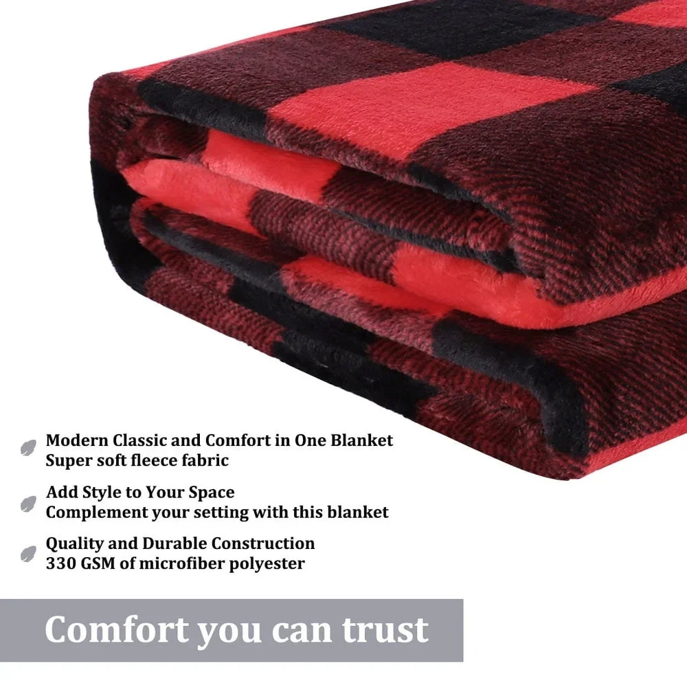 Soft Microfiber Plaid Fleece Blanket Lightweight Comfortable Warm Throw Ideal Couch Bed Office Home Use Gift