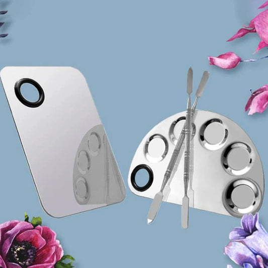 Stainless Steel Makeup Mixer Nail Art Polish Mixing Plate Foundation Eyeshadow Mixer Palette with Spatula Rod Beauty Tools Stain