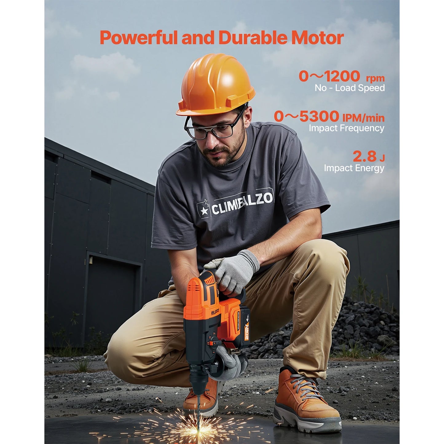 SucceBuy 20V Brushless Cordless Hammer Drill 26/28mm 1Inch Rotary Hammer Driver SDS-Plus Electric Lightweight Power Tool Kit