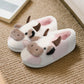 Fuzzy Cow Slippers for Women & Men, Couple's Warm Cartoon Cow Animals Slippers, Winter Cozy Fluffy Plush Slip On House Slippers