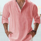 Men's Linen Stand Collar Long Sleeve T-Shirt Loose Fit; Solid Color Long Sleeve Cotton Linen Shirt