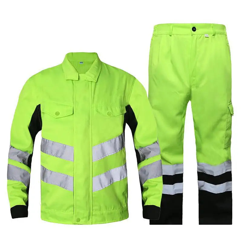 Outdoor Construction Work Clothes Suit Men's Fluorescent Green Belt Reflective Strip Anti-static Electrician's Labor Protection