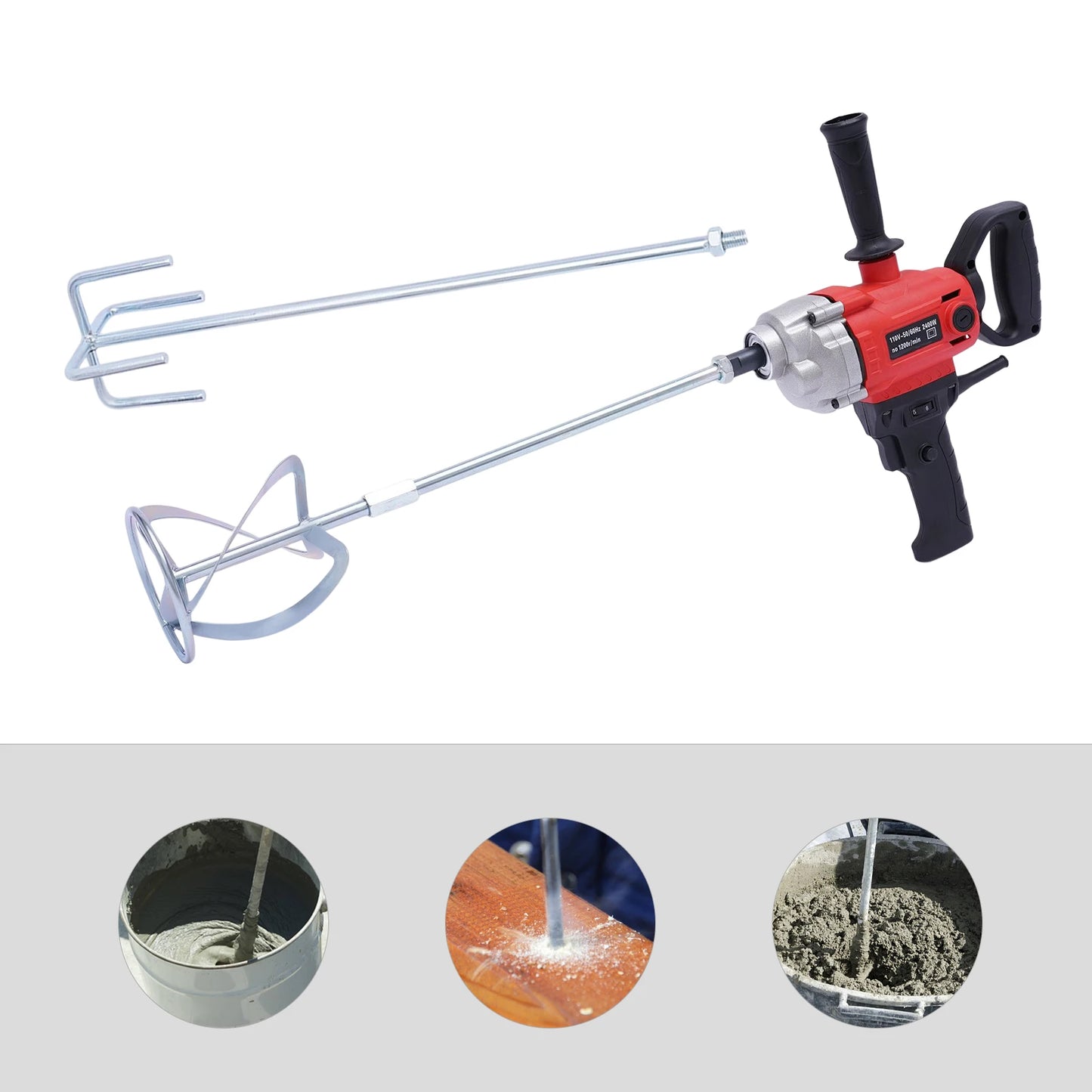 Drill Mixer Set with Spade Handle Electric Corded Mixing Drill Machine 2400W Motor Concrete Mud Mixer