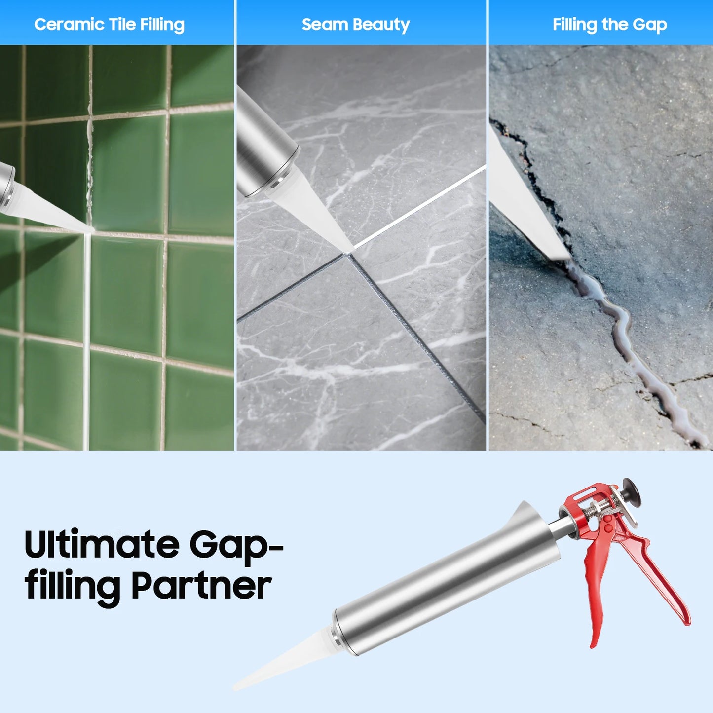 Portable Cement Wall Sewing Gun Stainless steel Hand Caulking Gun Mortar Applicator Sprayer Grout for Joint Filling