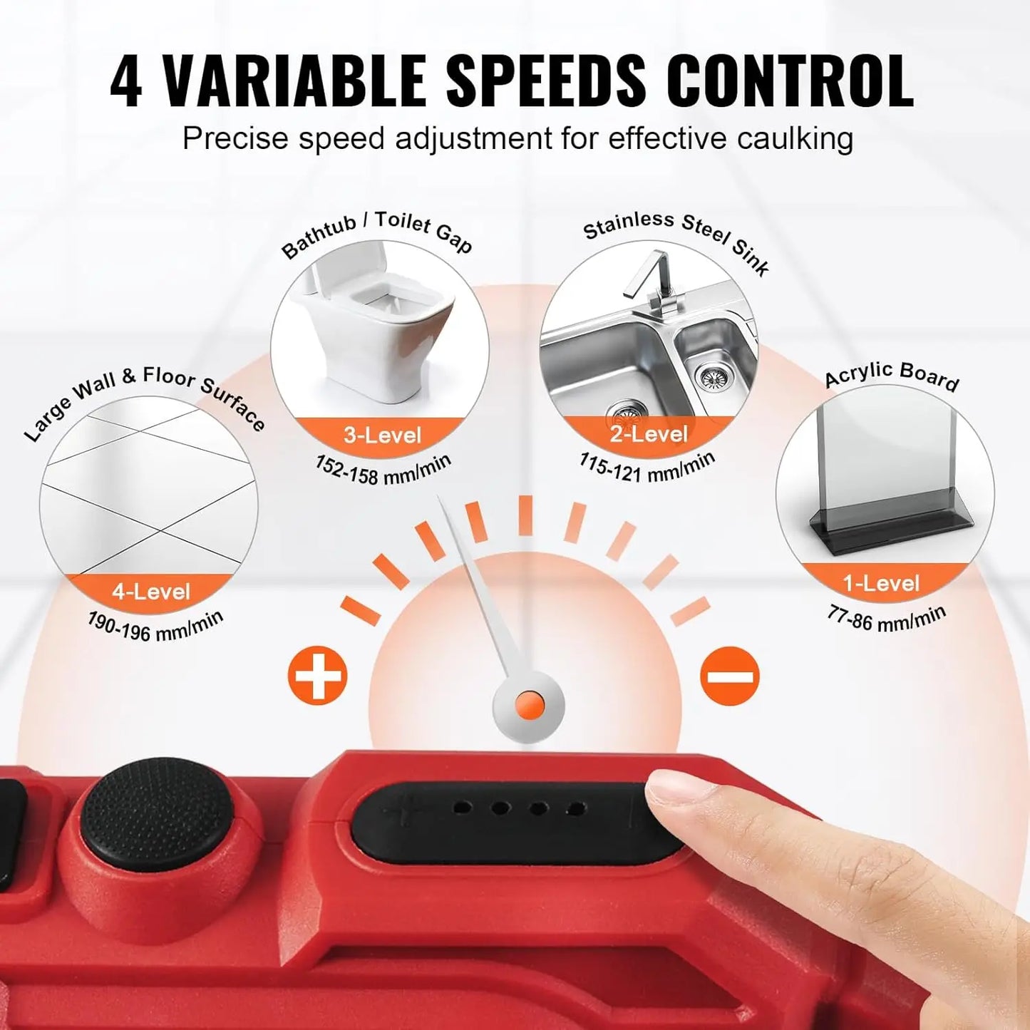 Cordless Caulking Gun 20oz/600ml, 20V Electric Sausage Caulking Gun with 4 Adjustable Speeds, Anti-Drip Battery Powered Caulk