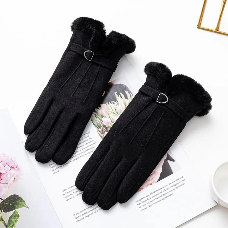 Fashion Winter Women Gloves Keep Warm Suede Mittens Touch Screen Windproof Full Finger Ladies Outdoor Sport Female Gloves