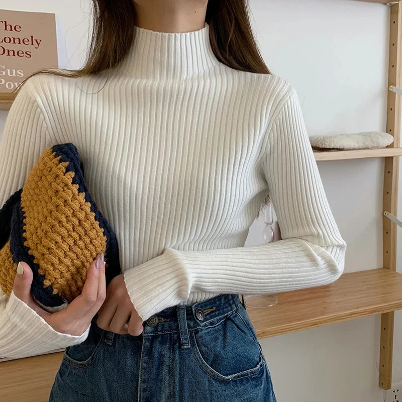 2025 Knit Jumpers Top Chic Autumn Winter Sweater Pullovers Women Long Sleeve Casual Turtleneck Warm Basic Sweater