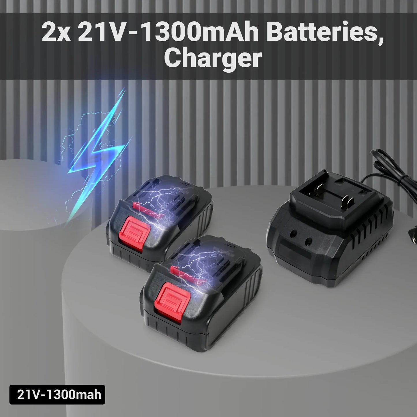 Cordless Angle Grinder Kit Brushless 2x21V-1300mAh Batteries Charger 2 Grinding Wheels 10 Cutting Discs for Cutting Polishing