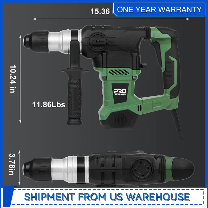 1-1/4" SDS-Plus Rotary Hammer 13 Amp Powerful Motor 4 Functions Rotary Hammer Drill with Case by Prostormer