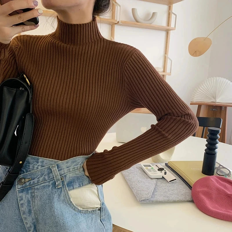 2025 Knit Jumpers Top Chic Autumn Winter Sweater Pullovers Women Long Sleeve Casual Turtleneck Warm Basic Sweater