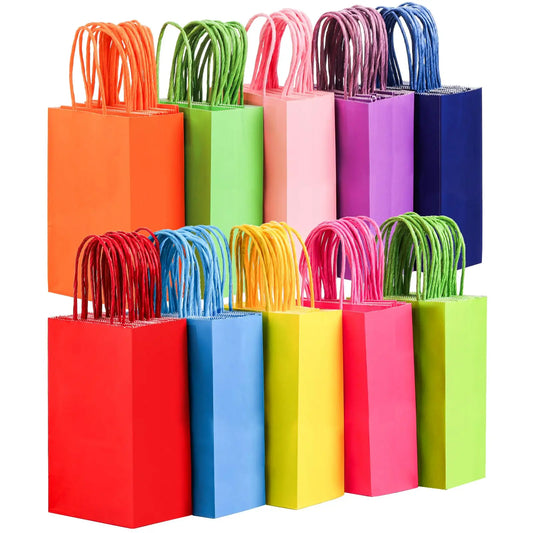 100pcs Gift Bags Bulk, 10 Colors Party Favor Bags with Handles Rainbow Gift Bags for Wedding Guests Baby Shower Birthday Party