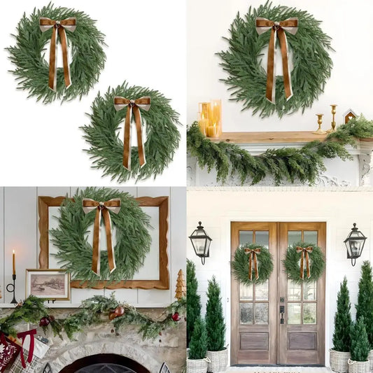 Christmas Wreaths Set of 2, 24 Inch Norfolk Pine, Ideal for Front Door, Festive Seasonal Decor