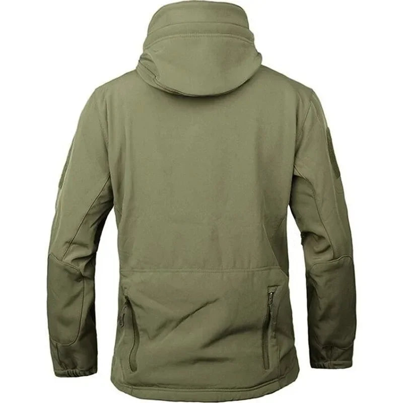 Men's hooded casual military outdoor multifunctional jacket, fashionable shark skin soft shell tactical waterproof jacket