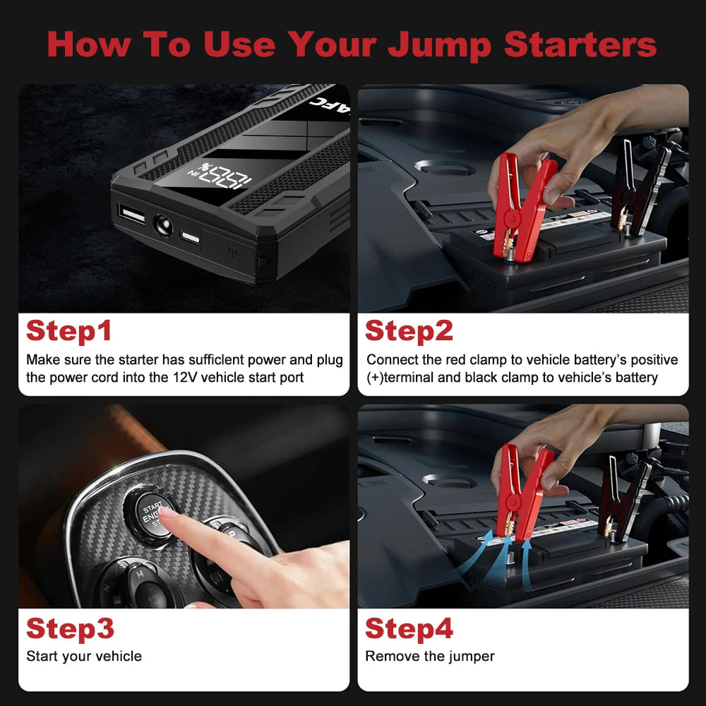 2000A Car Jump Starter Power Bank 12V Output Portable Emergency Start-up Charger 1000A for Cars Booster Battery Starting Device