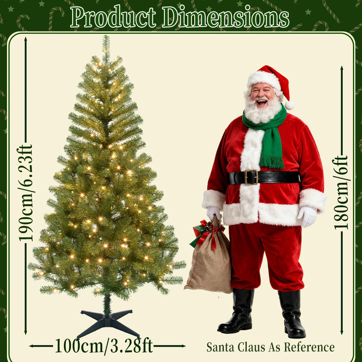 6FT/6.23FT -Christmas Decoration,Pre-Lit Artificial Christmas Tree, Suitable For Indoor,Home, Holiday,  Kitchen,DIY,  Party Use.