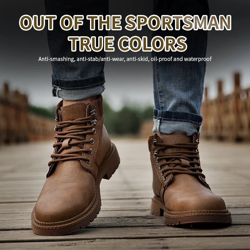 Leather Men Work Safety Shoes Anti-smashing Steel Toe Cap Working Boots Construction Indestructible Work Sneakers Men Shoes