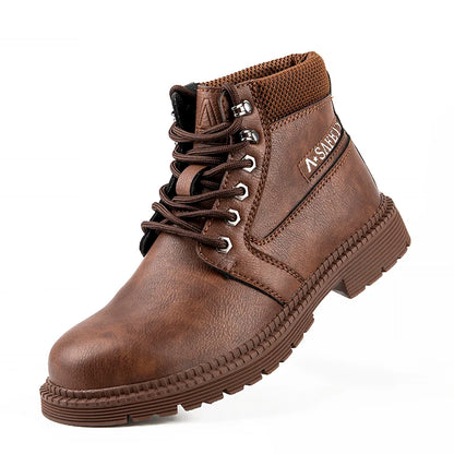 Leather Men Work Safety Shoes Anti-smashing Steel Toe Cap Working Boots Construction Indestructible Work Sneakers Men Shoes