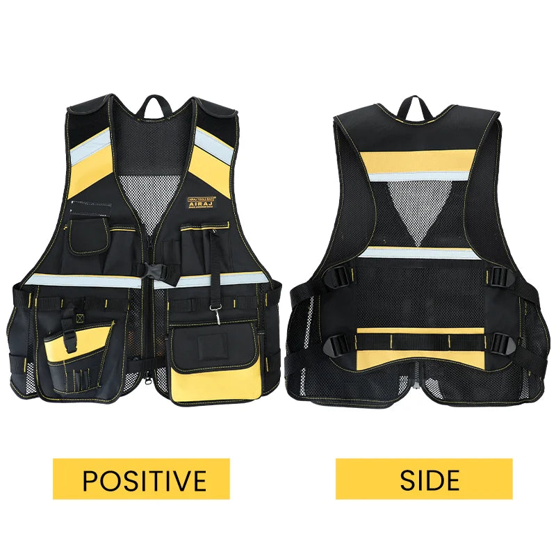 Heavy Duty Tool Vest Reflective Safety Multiple Pockets Oxford Tool Vest Breathable Adjustable Wear-resistant Storage Tool
