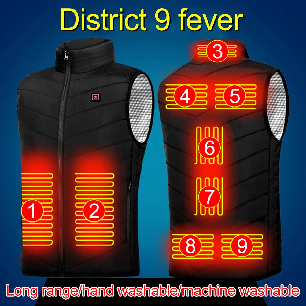 Intelligent Heated Vest Men Women USB Electric Thermal Warm Clothes 9 Areas Zone for Outdoor Hunting for Sports Hiking Oversized