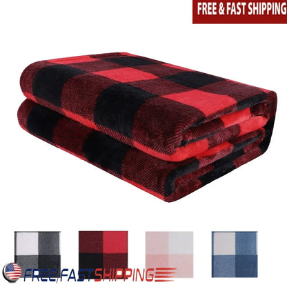 Soft Microfiber Plaid Fleece Blanket Lightweight Comfortable Warm Throw Ideal Couch Bed Office Home Use Gift