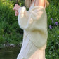 Women s Cozy Knit Sweater Long Puff Sleeve Open Front Solid Color Cardigan Winter Jacket with Faux Fur Trim