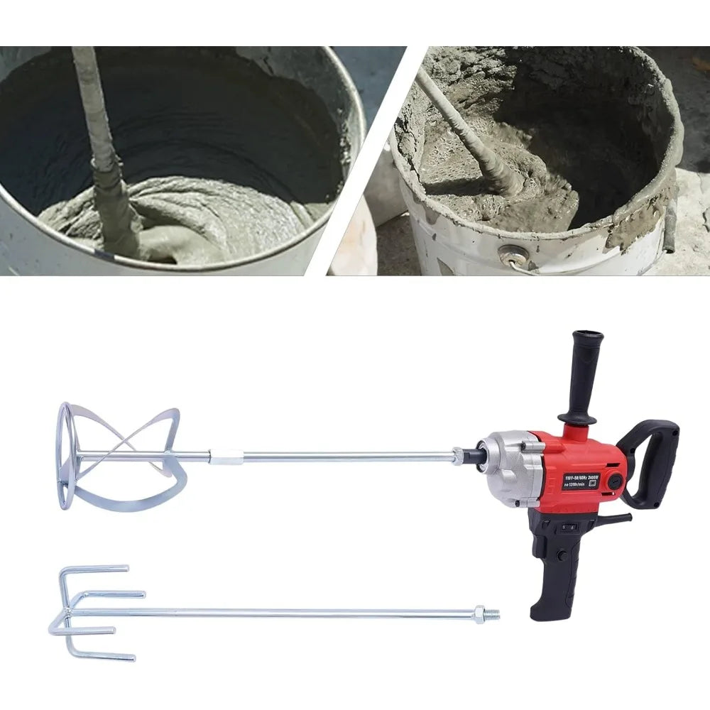 2400W Electric Concrete Mixer Drill Mixer Set with Handle and Mixing Paddles Corded Mixing Machine for Cement Plaster Mud Mortar