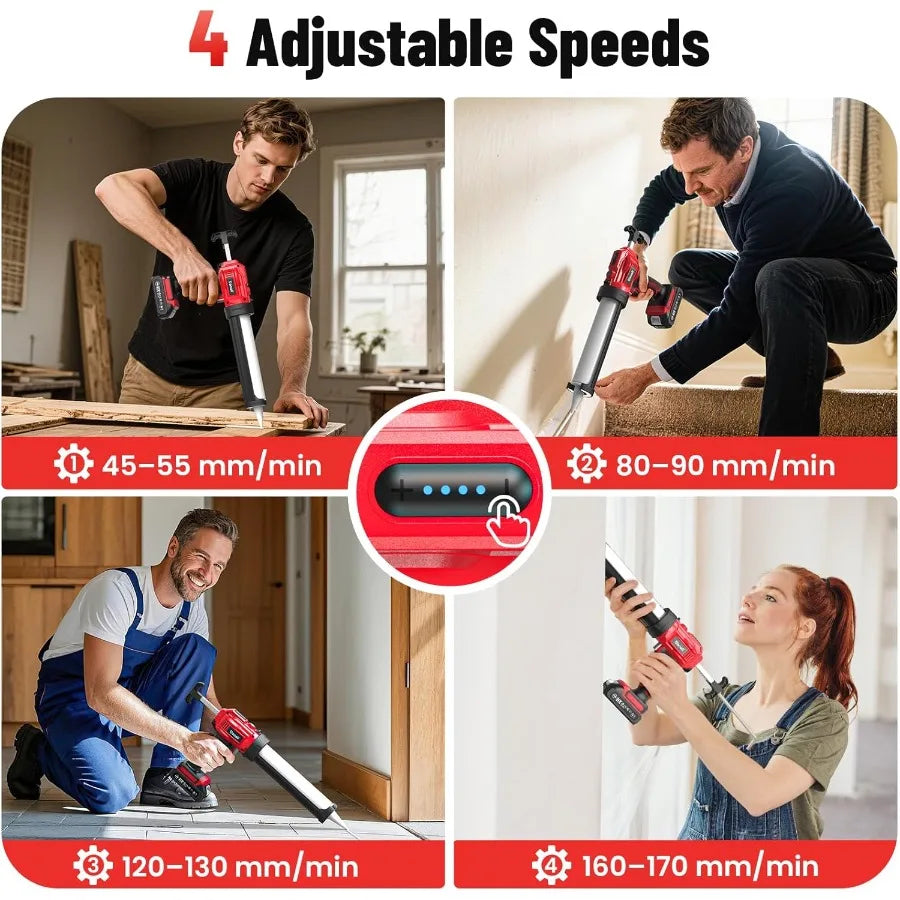 Cordless Electric Caulking Gun with 2x 2000mAh Batteries 9Piece Silicone Caulking Tool Set 4 Adjustable Speed Settings Builtin