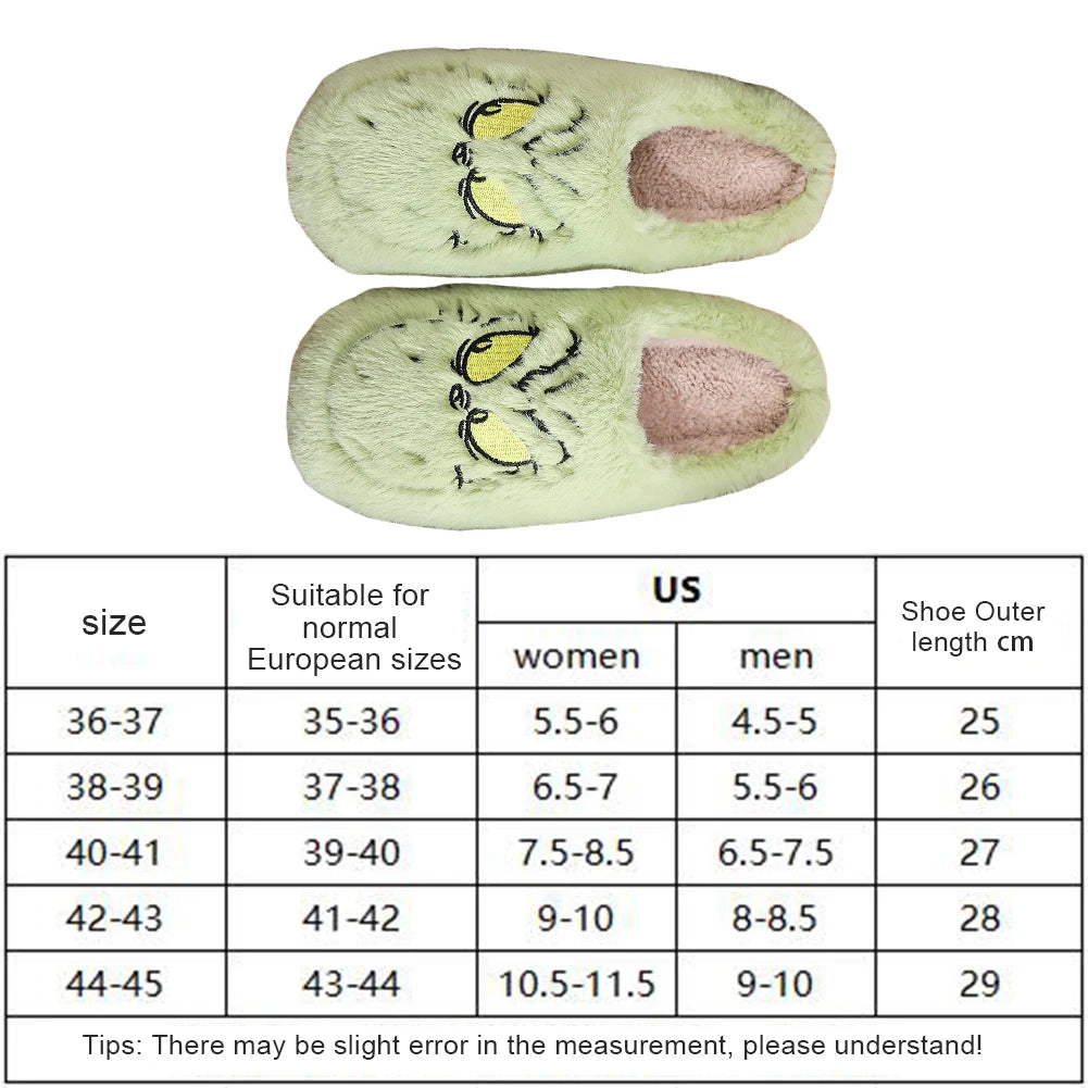 For Grinch Plush Slippers Warm Slip-on House Shoes Breathable Fluffy Home Slippers Cute Monster Slippers for Men Women