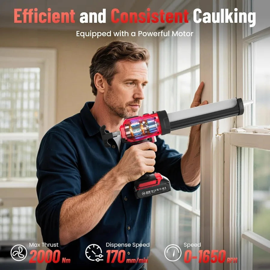 Cordless Electric Caulking Gun with 2x 2000mAh Batteries 9Piece Silicone Caulking Tool Set 4 Adjustable Speed Settings Builtin