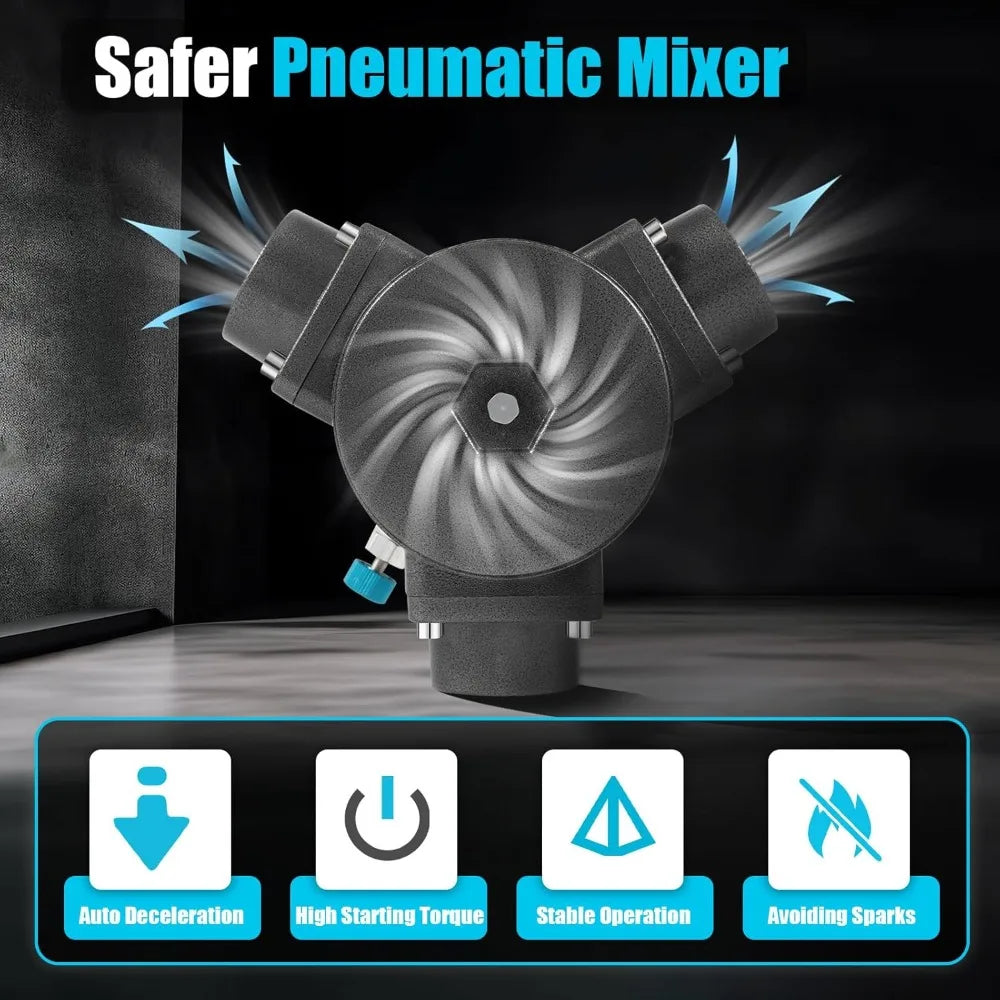 Pneumatic Mixer, 1.135m/3.72ft Stainless Steel Detachable Drum Mixer Silver Coating Mix Tool Barrel Paint Mixer of 50