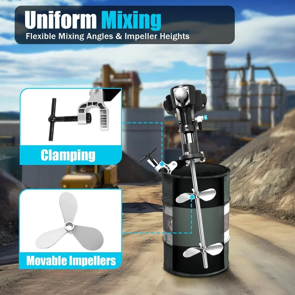 Pneumatic Mixer, 1.135m/3.72ft Stainless Steel Detachable Drum Mixer Silver Coating Mix Tool Barrel Paint Mixer of 50