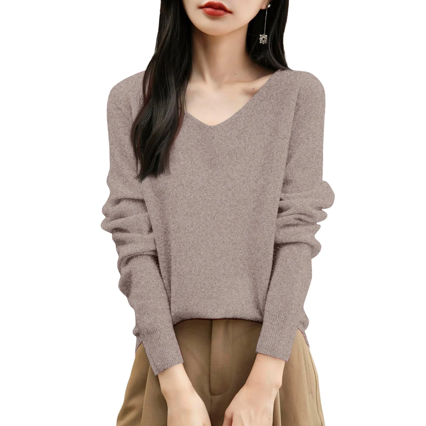 Women'S Fashion Flat-Knit V-Neck Pullover Sweater Solid Color Long-Sleeve Top Pulls Femmes Woman Clothes Sweater For Woman