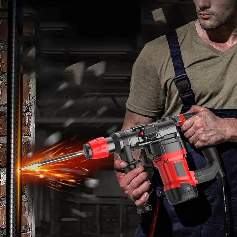 Rotary Hammer Drill with Safety Clutch, 1100 RPM AC Corded Rotomartillo for Concrete - Including 6 Drill Bits,Carbon Brush,Carry