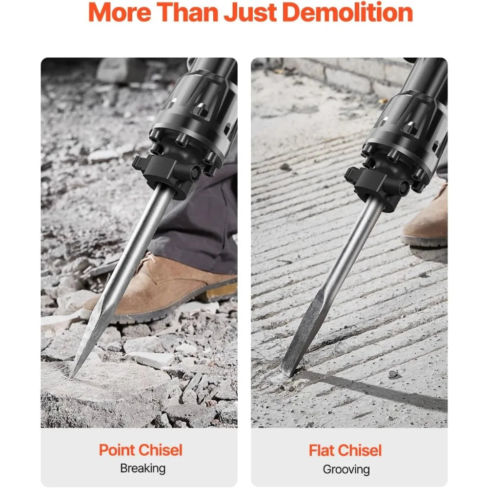 VEVOR 3500W Electric Demolition Hammer, 1900 BPM Durable Jack Hammer, Concrete Breaker with 2 Chisels, Gloves, and a 360° Rotata