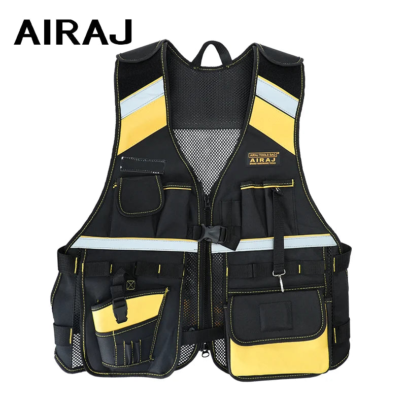 Heavy Duty Tool Vest Reflective Safety Multiple Pockets Oxford Tool Vest Breathable Adjustable Wear-resistant Storage Tool