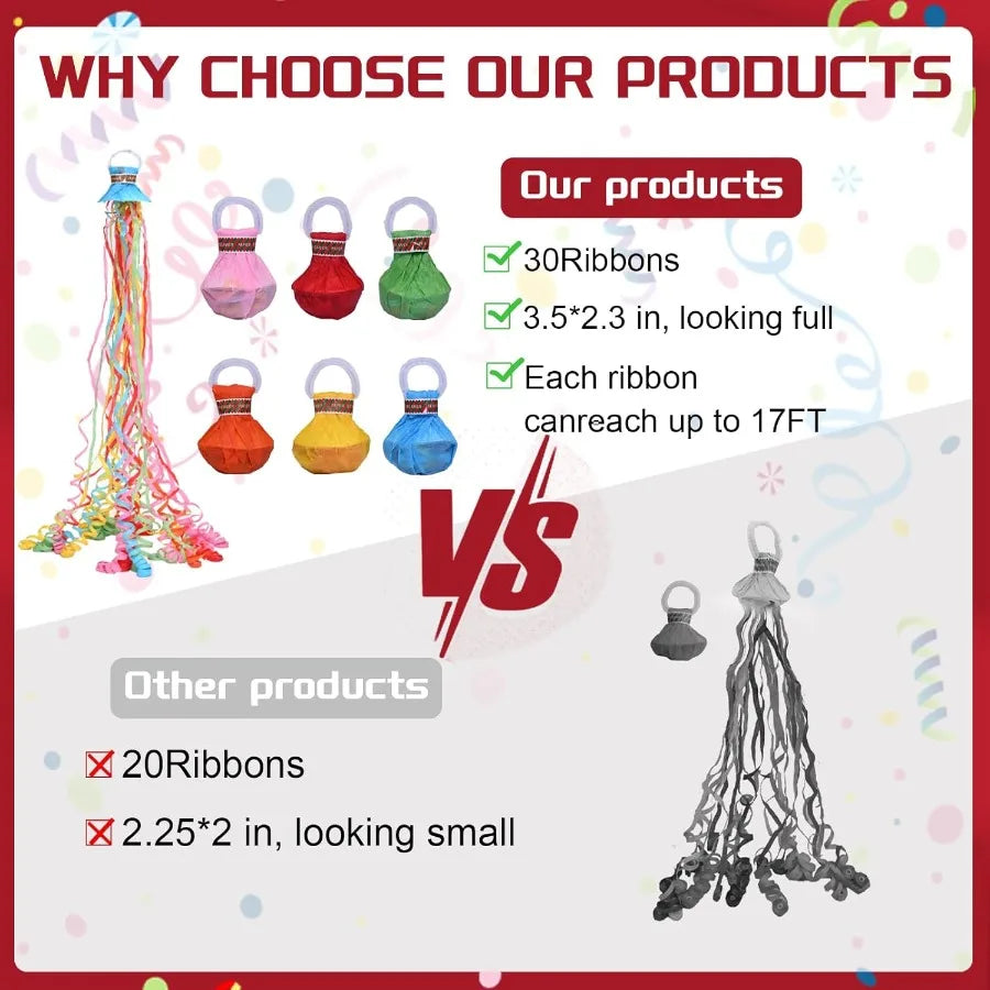 24Pack Hand Thrown Streamer Poppers Colorful Confetti Streamers No Mess Party Poppers Streamers for Weddings Birthdays Events Q