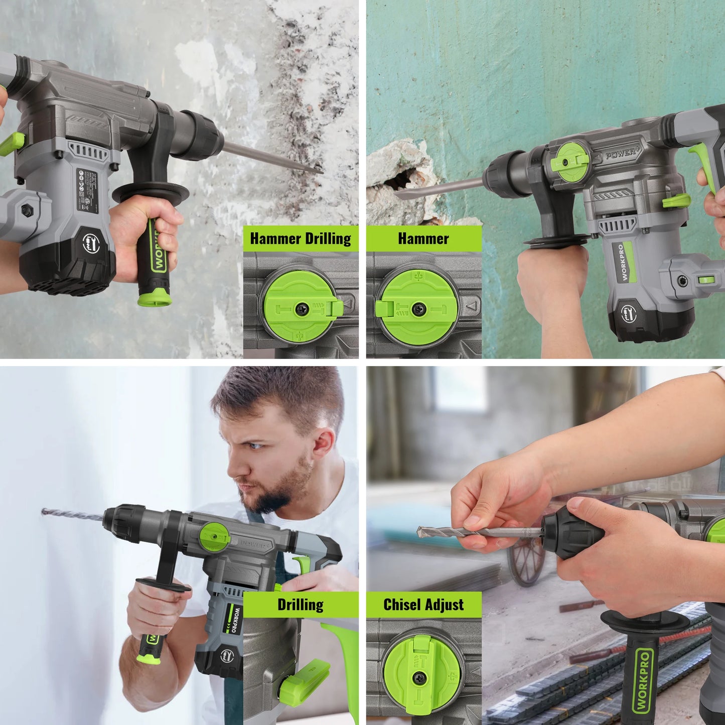 WORKPRO  12.5 AMP Heavy Duty Rotary Hammer Drill for Concrete 32mm MAX, Steel 13mm MAX,Wood 42mm MAX.